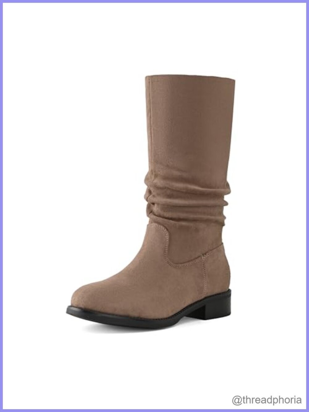 Slouchy Mid Calf Flat Boots Faux Suede Pull On Round Toe Side Zip Fall Winter